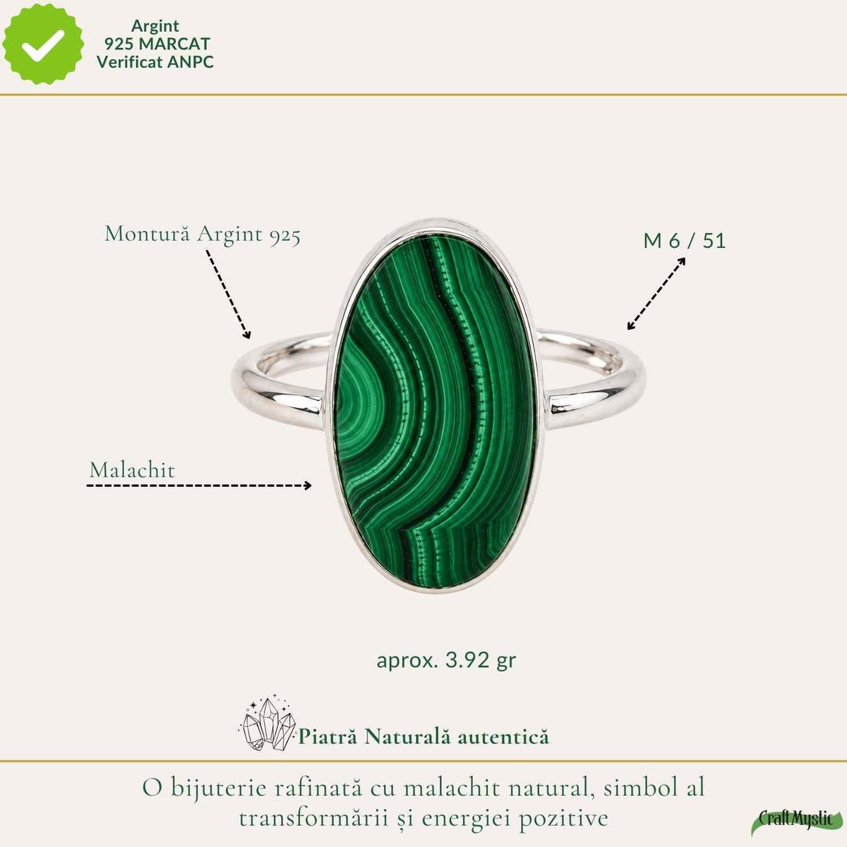 Inel cu Malachit, Argint 925 – CraftMystic