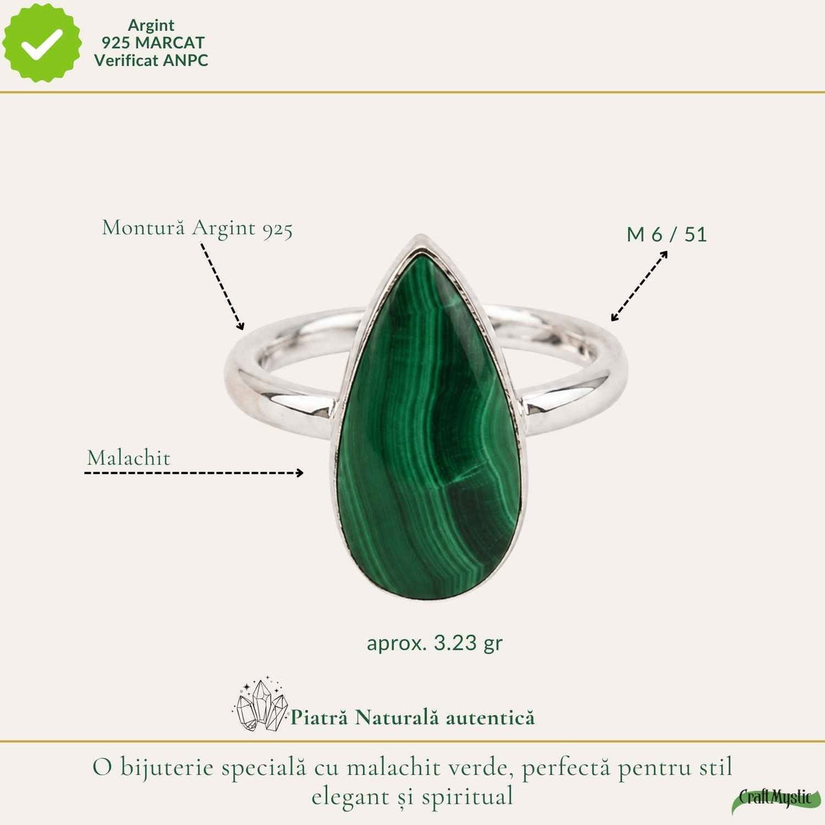 Inel cu Malachit, Argint 925 – CraftMystic
