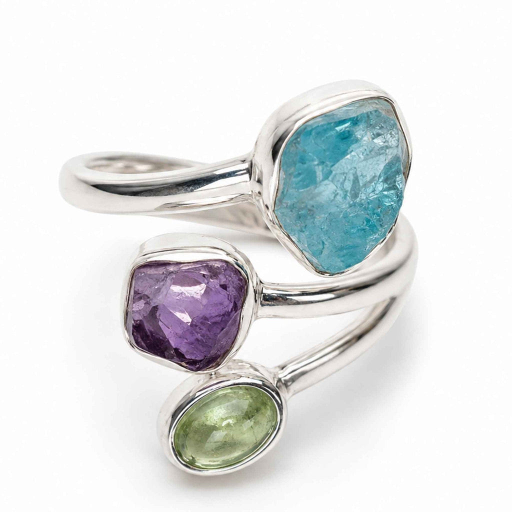 Inel cu Apatit, Ametist și alte cristale, Argint 925 – CraftMystic