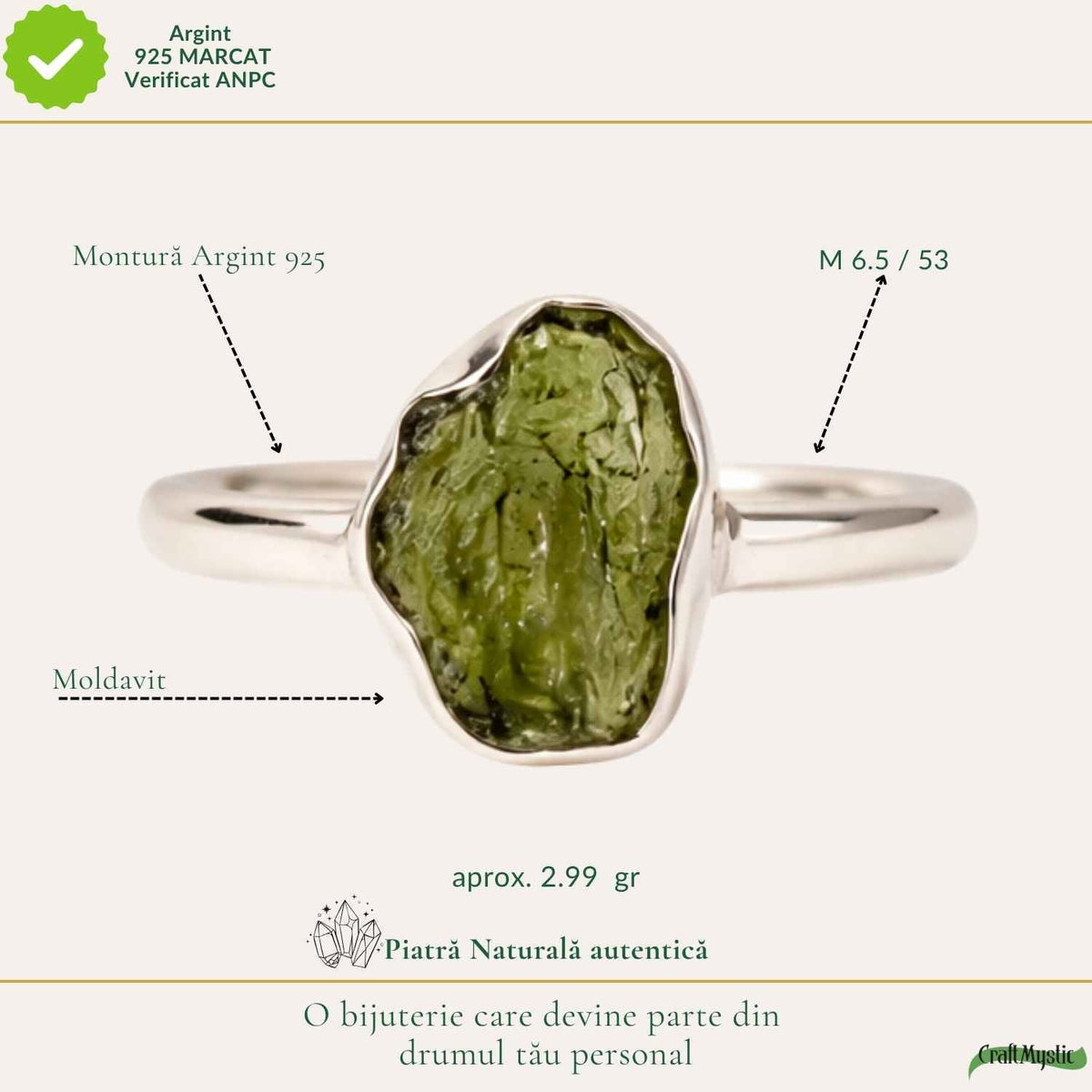 Inel cu Moldavit, Argint 925 – CraftMystic