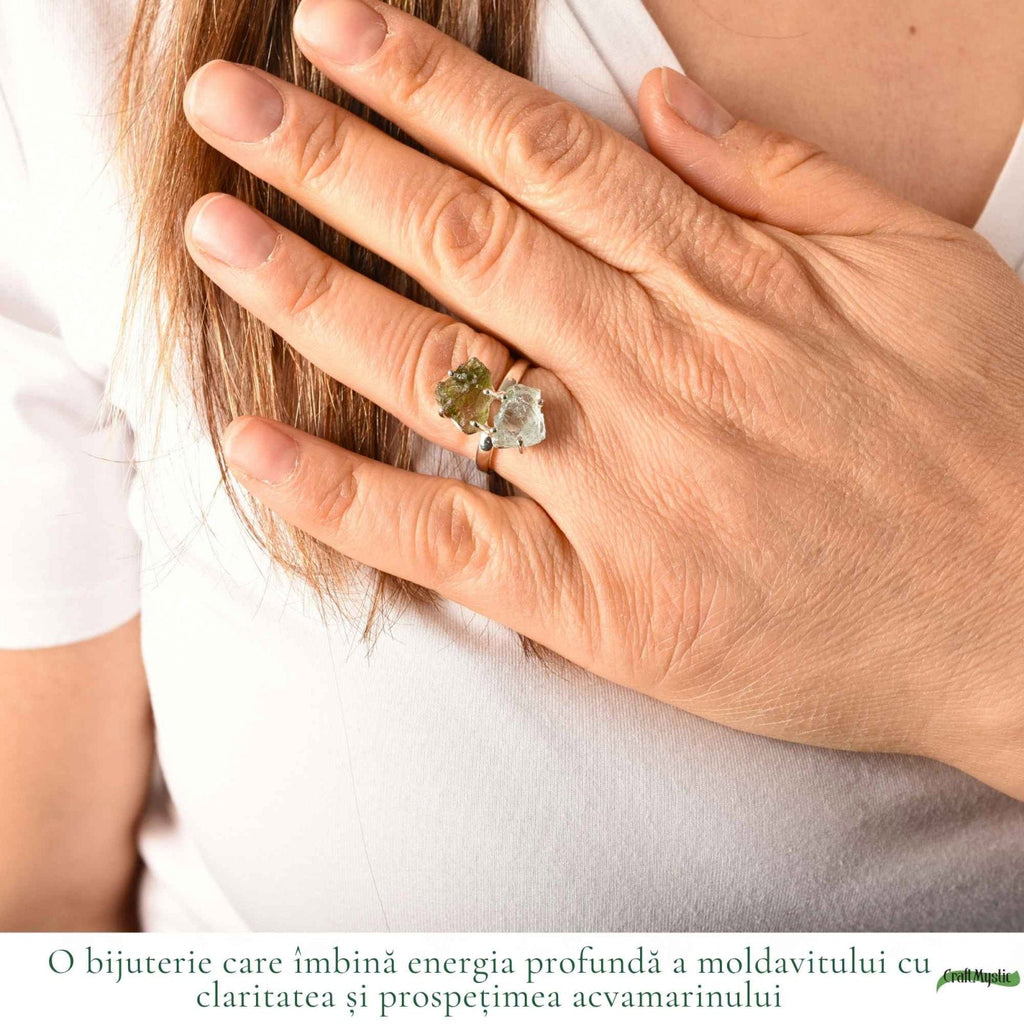 Inel cu Moldavit și Acvamarin – CraftMystic