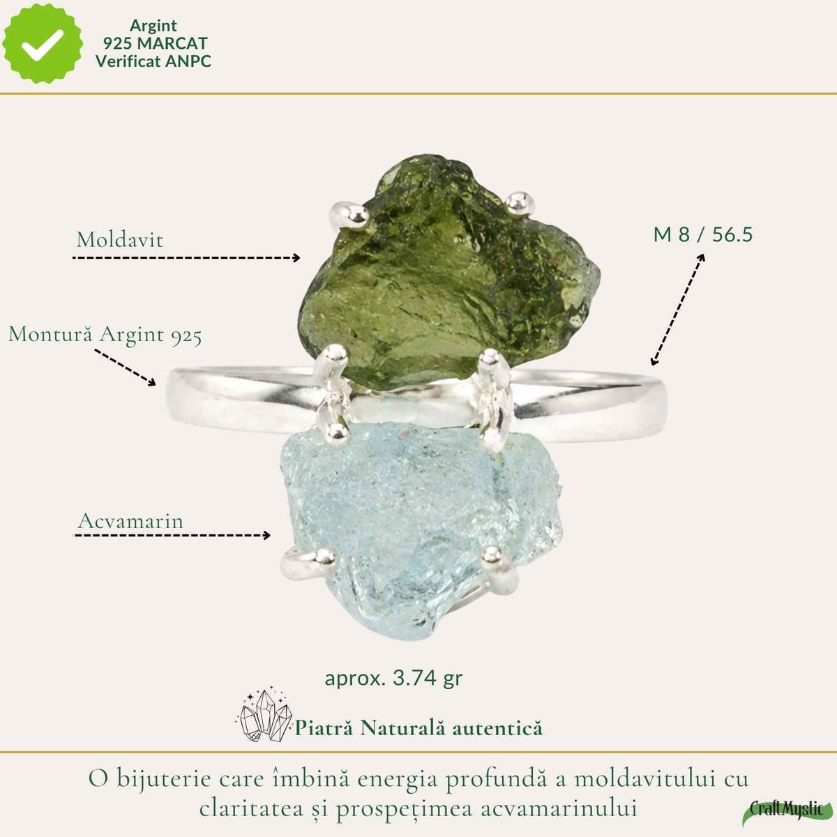 Inel cu Moldavit și Acvamarin – CraftMystic