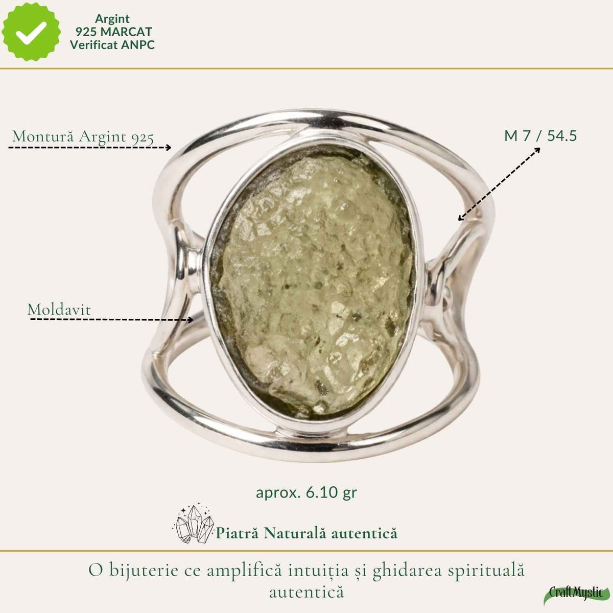 Inel cu Moldavit, Argint 925 – CraftMystic