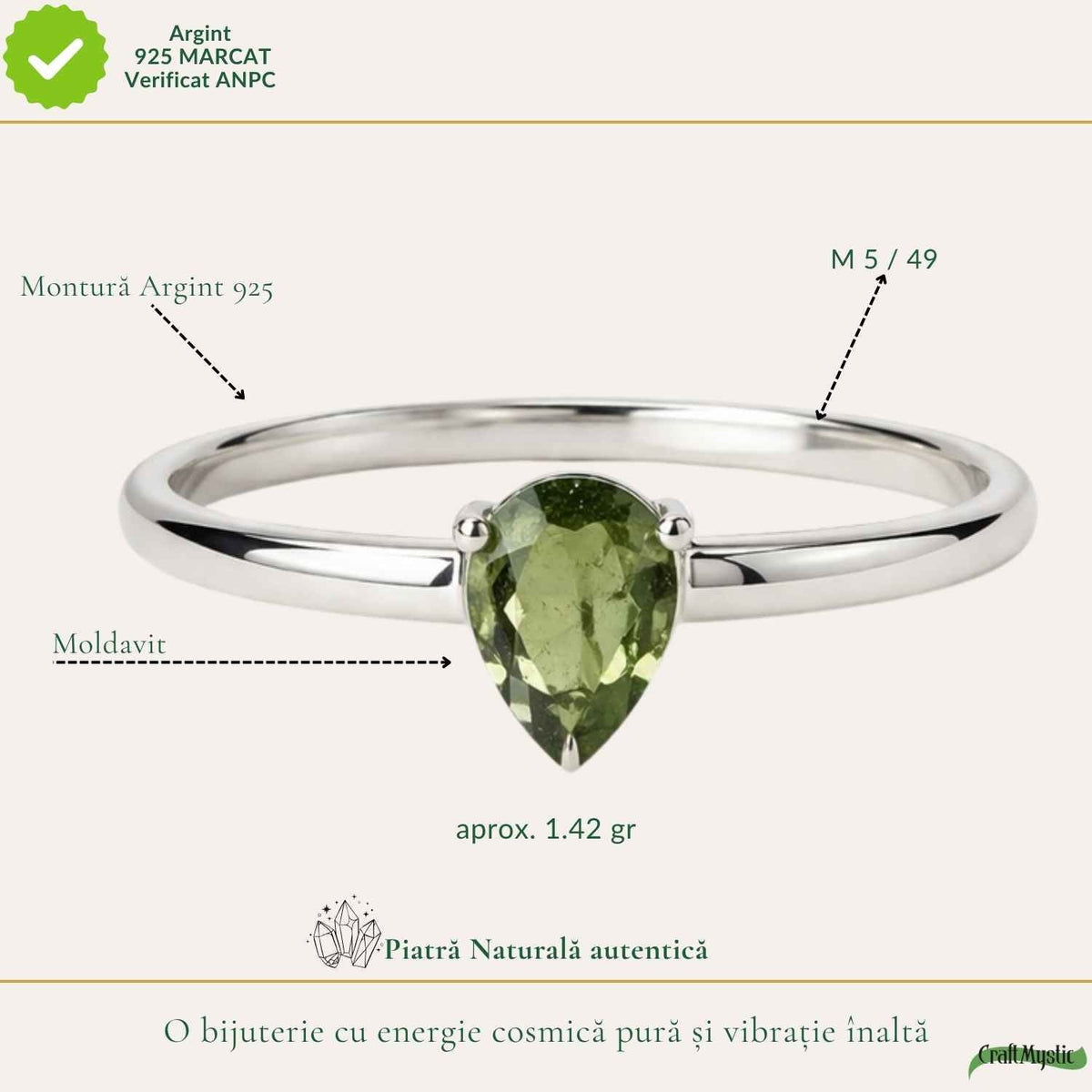 Inel cu Moldavit, Argint 925 – CraftMystic