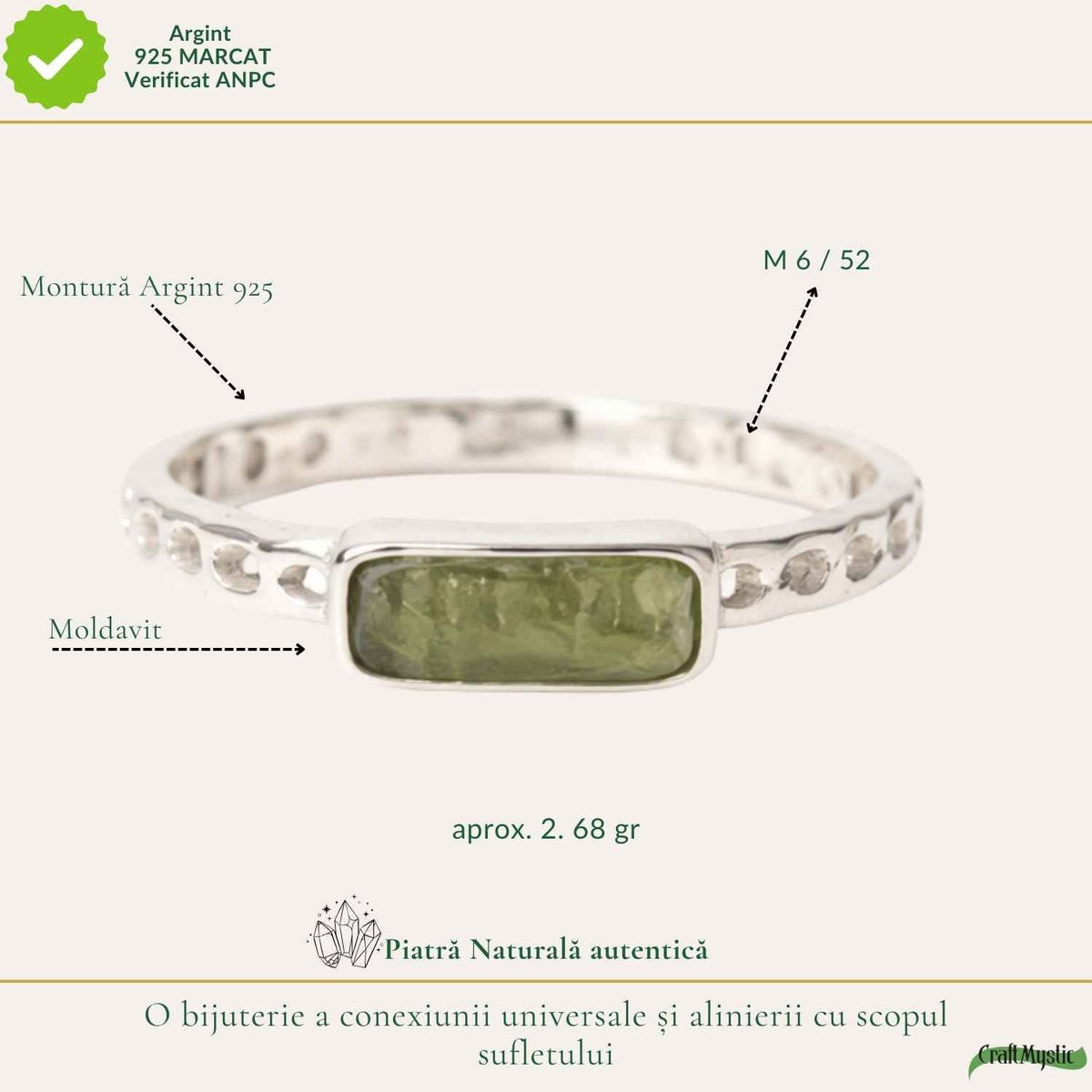 Inel cu Moldavit, Argint 925 – CraftMystic