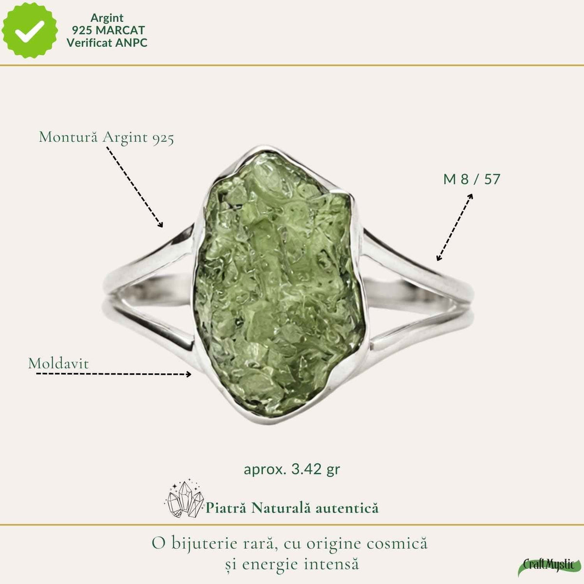 Inel cu Moldavit, Argint 925 – CraftMystic
