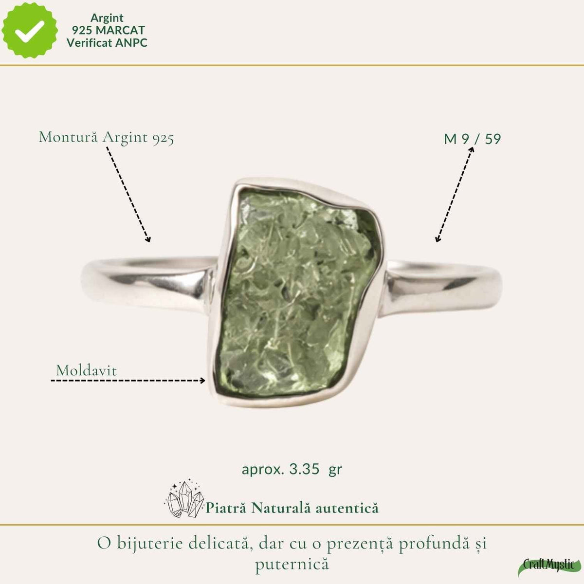 Inel cu Moldavit, Argint 925 – CraftMystic