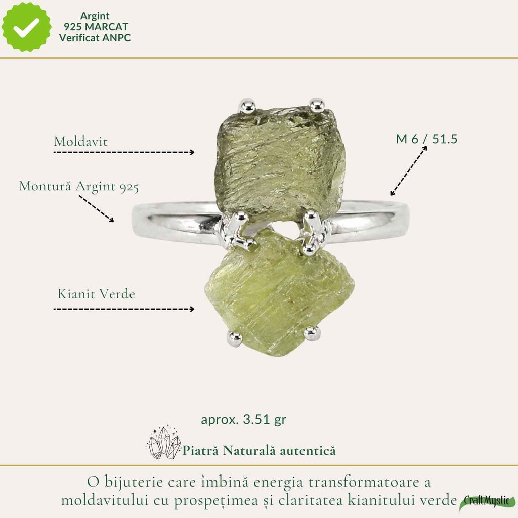 Inel cu Moldavit și Kianit – CraftMystic