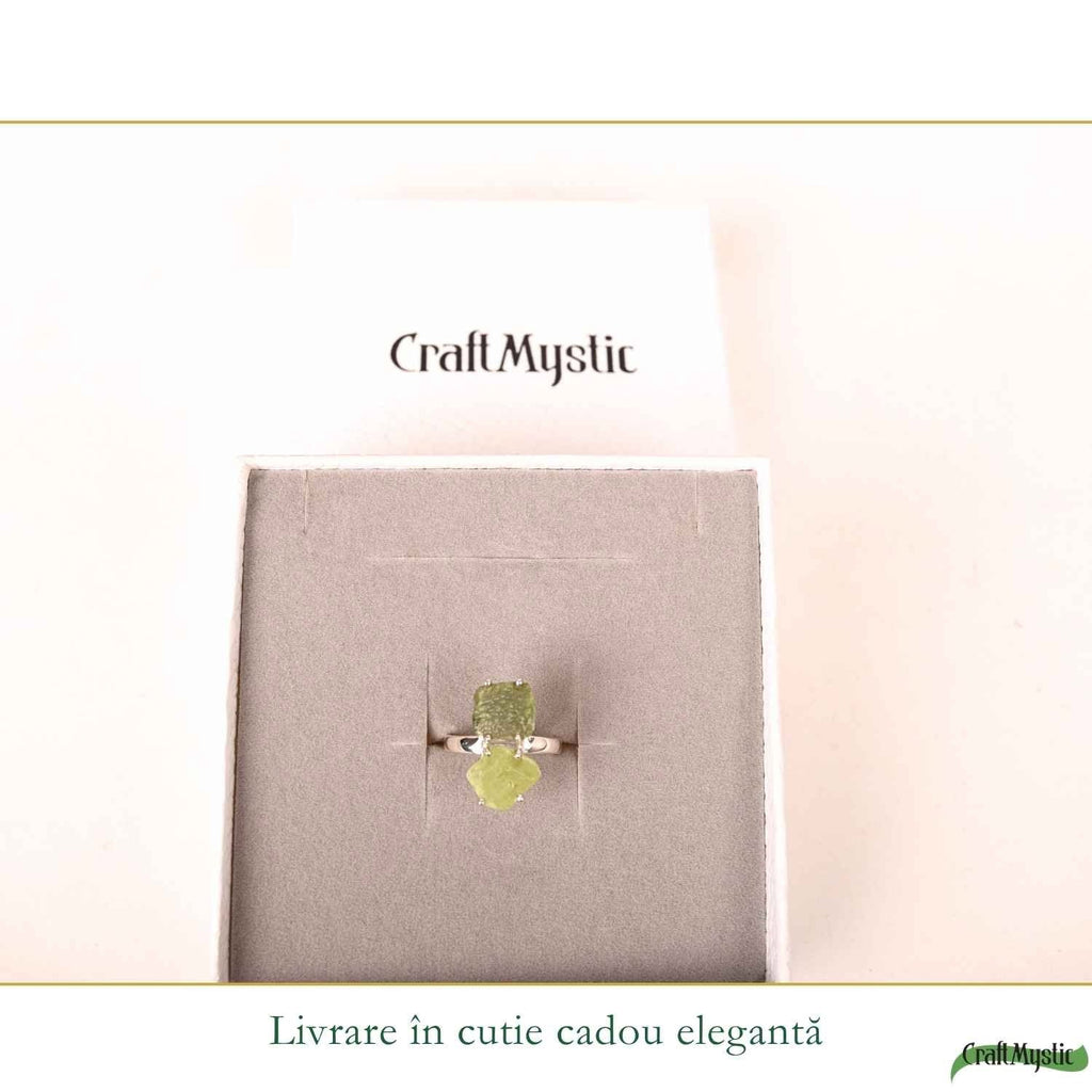 Inel argint 925 cu Moldavit si Kianit verde, M6/51.5 – echilibru si transformare
