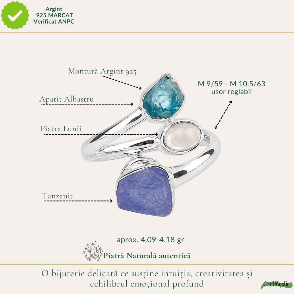 Inel cu Tanzanit, Piatra Lunii și alte cristale, Argint 925 – CraftMystic