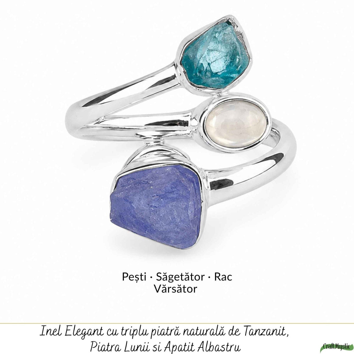 Inel cu Tanzanit, Piatra Lunii și alte cristale, Argint 925 – CraftMystic