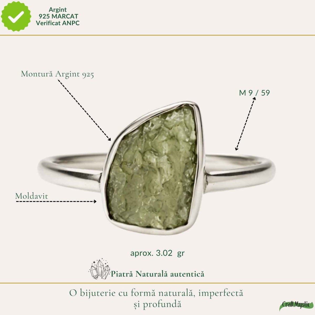 Inel cu Moldavit, Argint 925 – CraftMystic