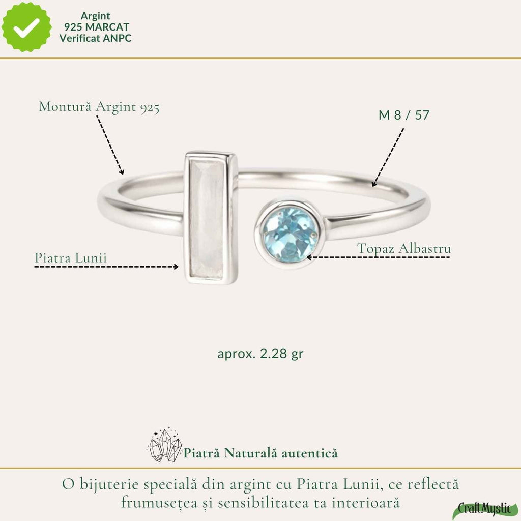 Inel Argint 925 cu Piatra Lunii si Topaz Alb – Echilibru si Claritate Interioara
