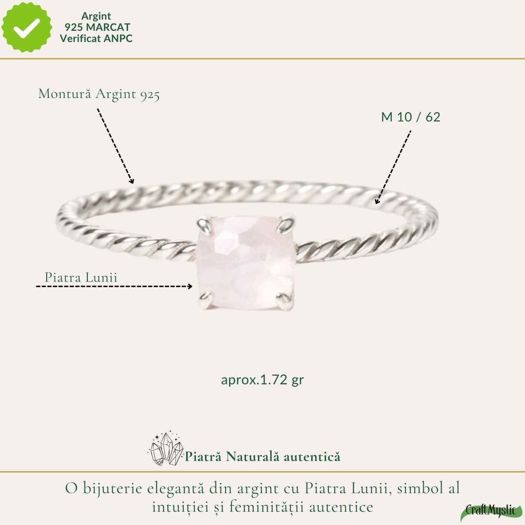 Inel argint 925 rasucit piatra lunii patrata – intuitie si echilibru