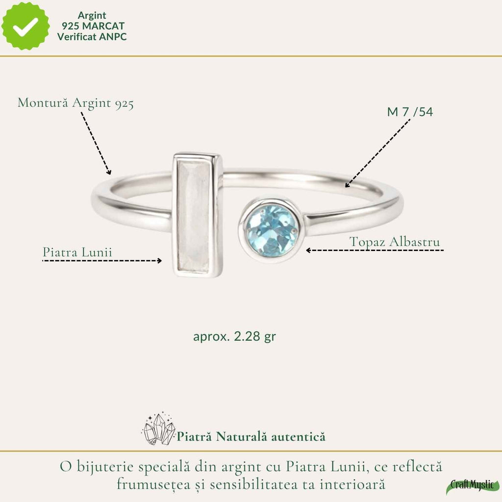 Inel Argint 925 cu Piatra Lunii si Topaz Alb – Echilibru si Claritate Interioara