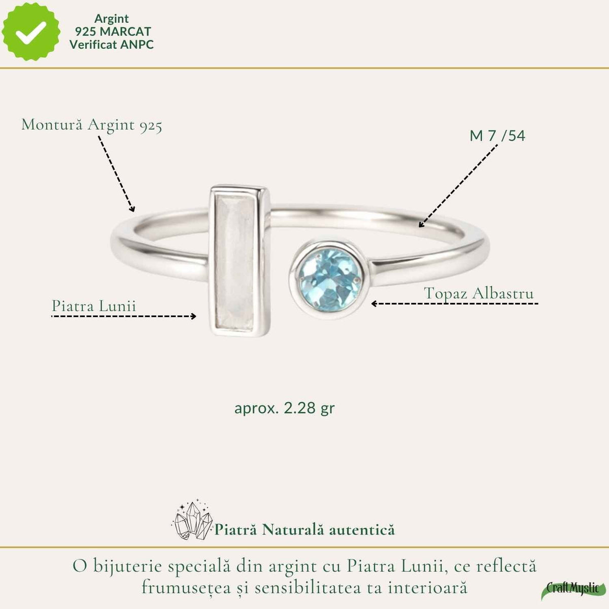 Inel Argint 925 cu Piatra Lunii si Topaz Alb – Echilibru si Claritate Interioara