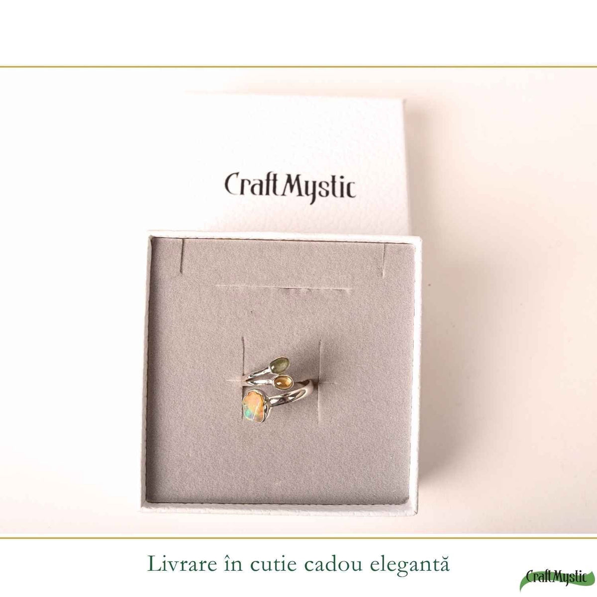 Inel Argint 925 ajustabil cu Opal, Citrin si Kianit Verde – Prosperitate si Echilibru