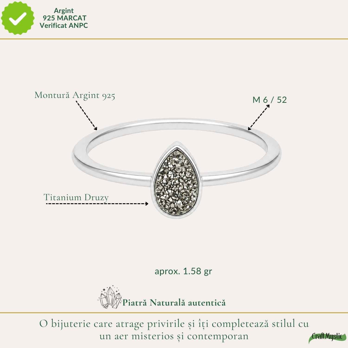 Inel cu Titanium Druzy și Cuarț, Argint 925 – CraftMystic