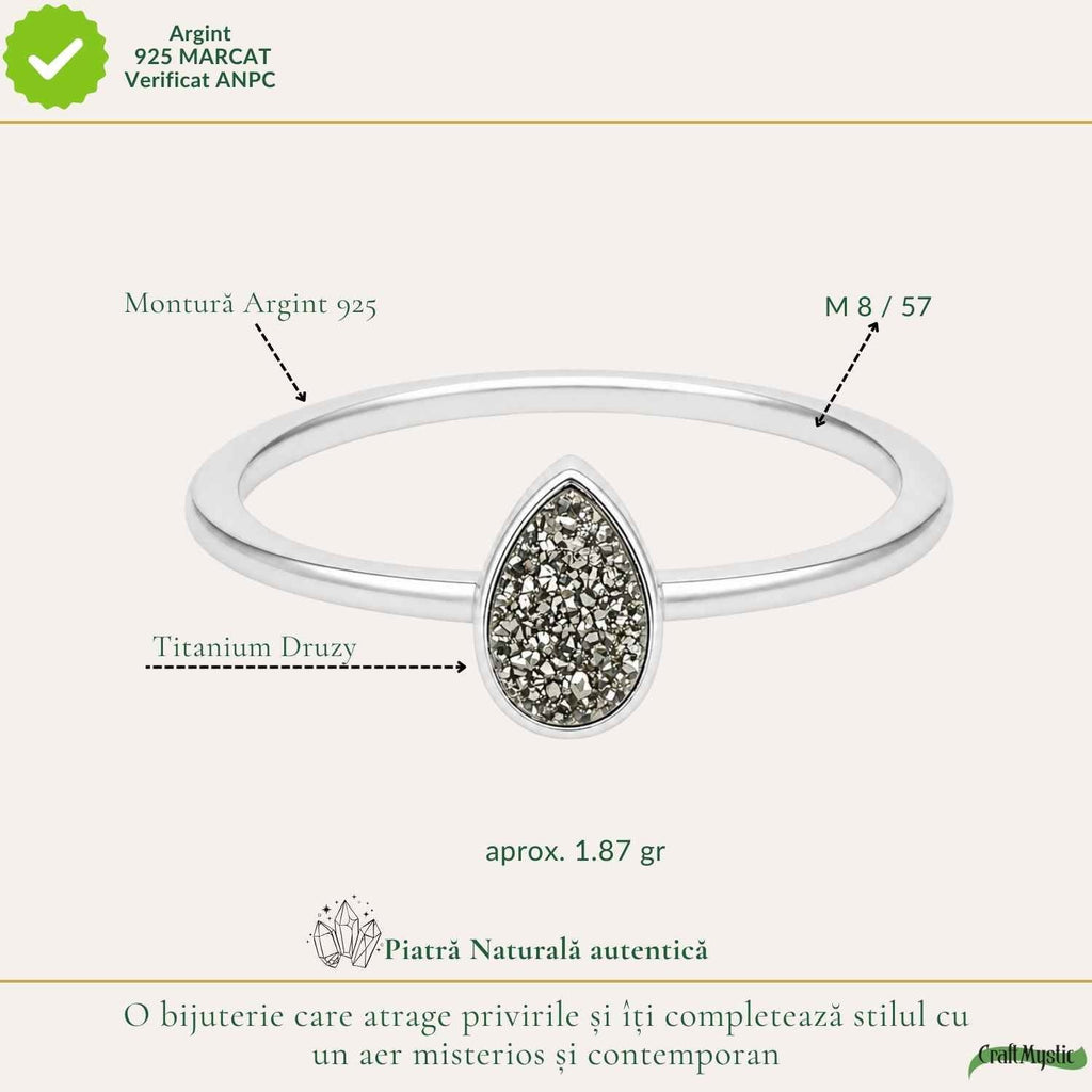 Inel argint 925 cu Titanium Druzy lacrima – stralucire si energie pozitiva