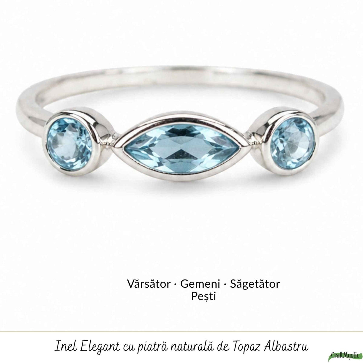 Inel argint 925 cu Topaz Albastru triplu – claritate si echilibru zilnic