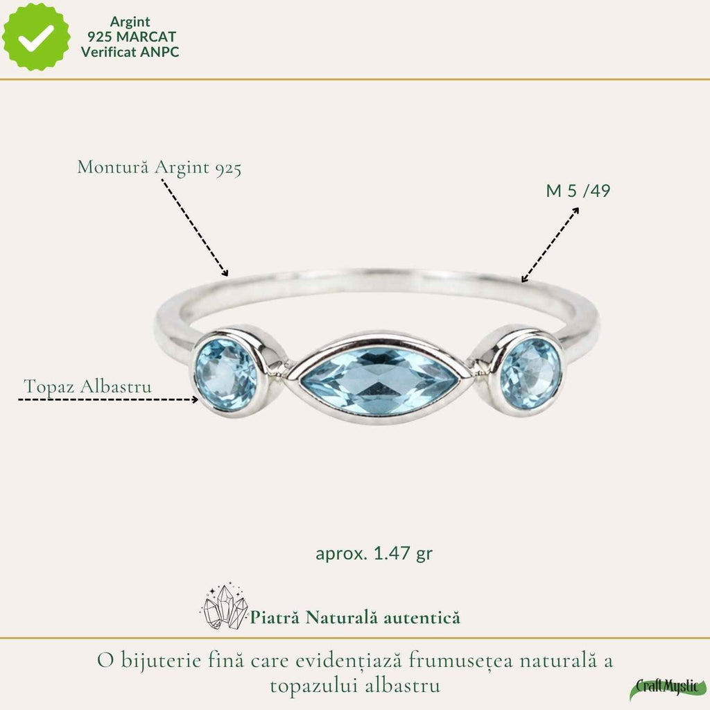 Inel argint 925 cu Topaz Albastru triplu – claritate si echilibru zilnic