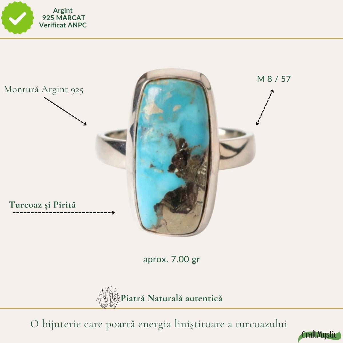Inel cu Turcoaz și Pirită, Argint 925 – CraftMystic