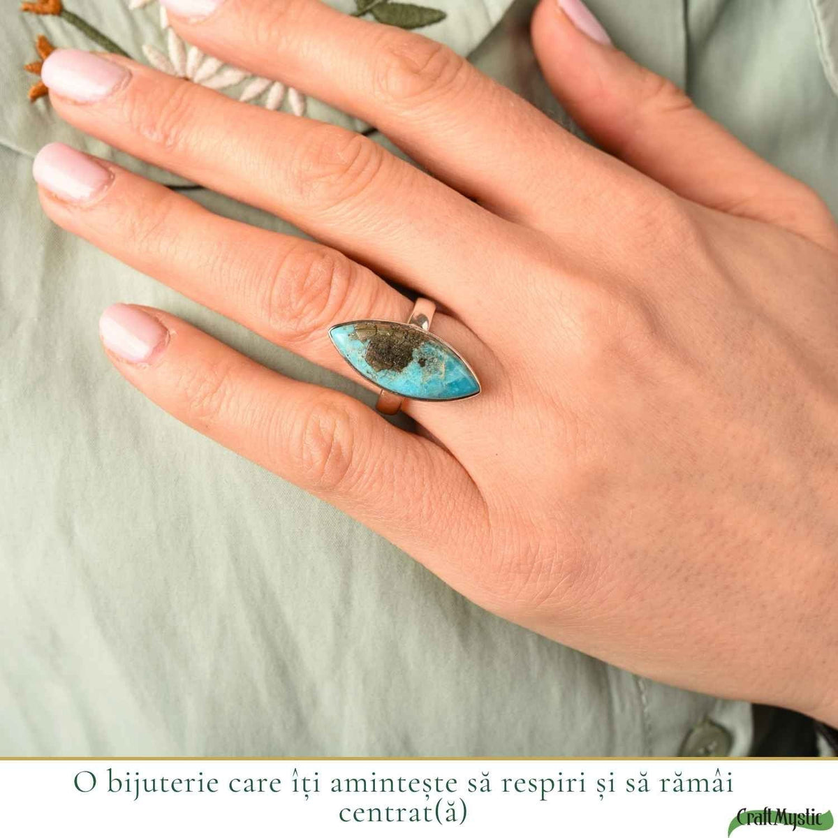 Inel cu Turcoaz și Pirită, Argint 925 – CraftMystic
