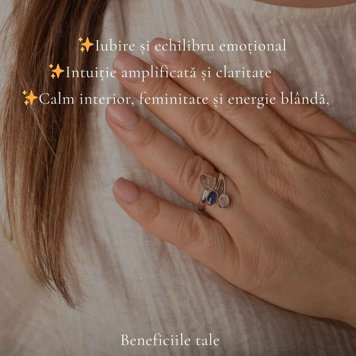 Inel cu Cuarț Roz, Piatra Lunii și alte cristale, Argint 925 – CraftMystic