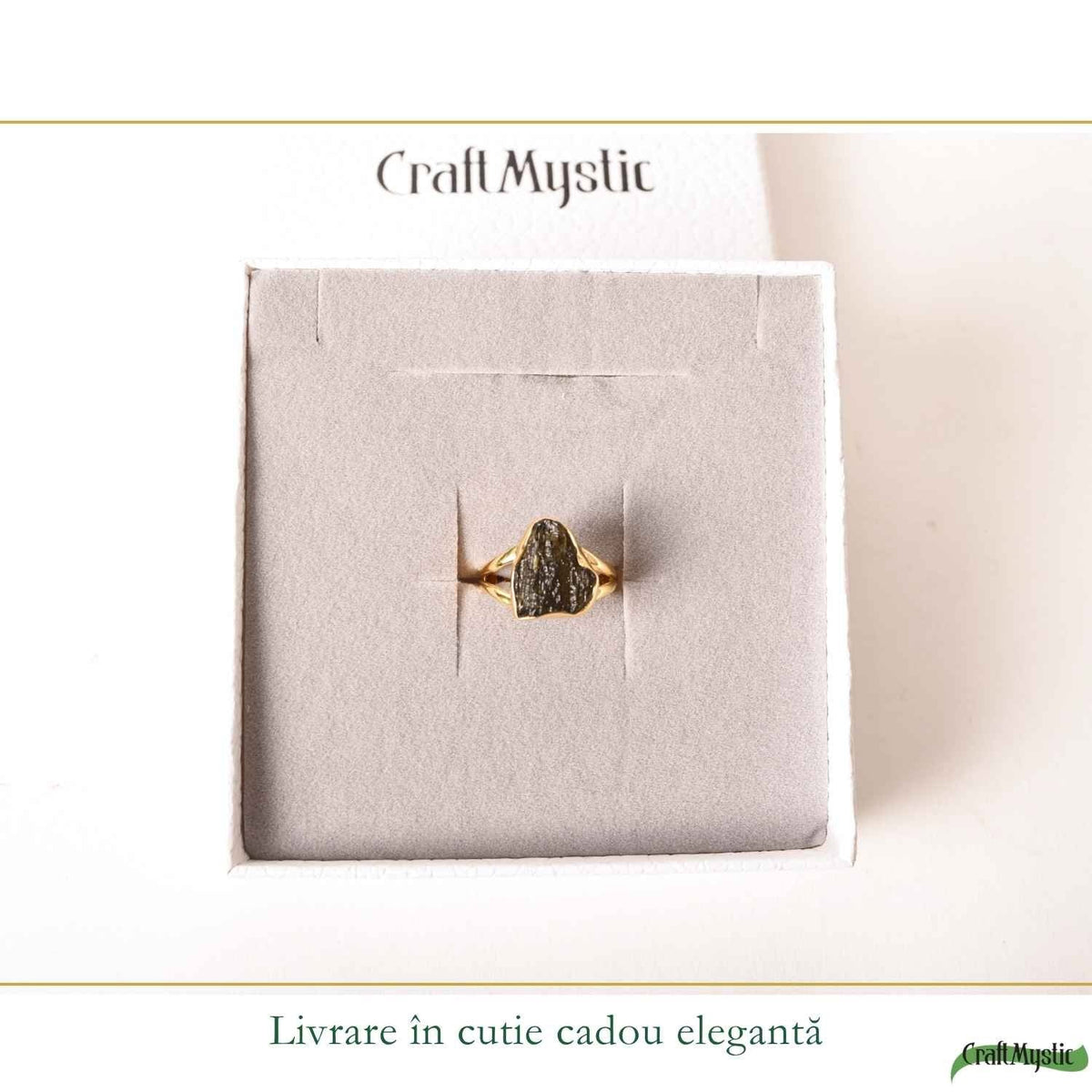 Inel cu Moldavit, Argint 925 placat aur 18k – CraftMystic