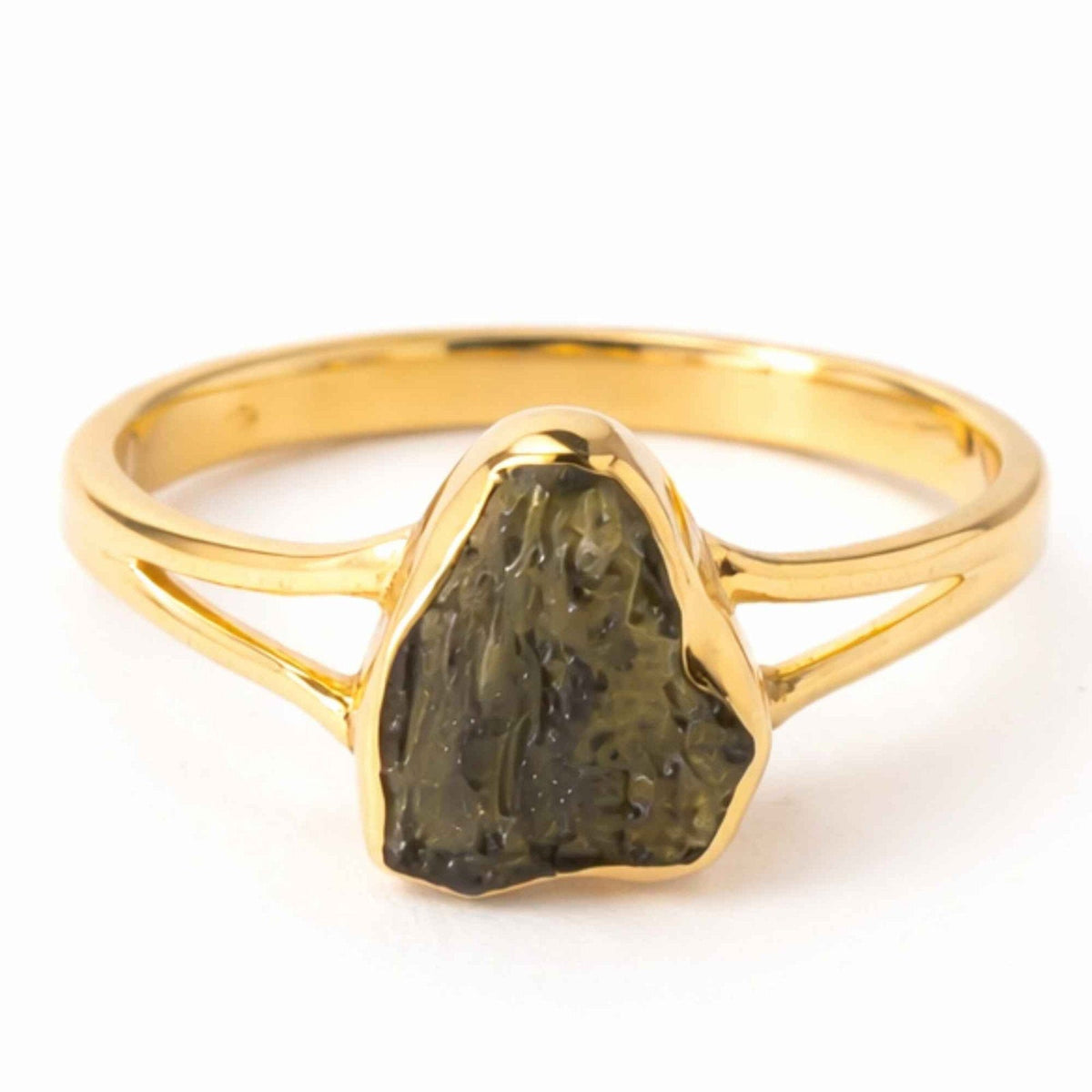 Inel cu Moldavit, Argint 925 placat aur 18k – CraftMystic