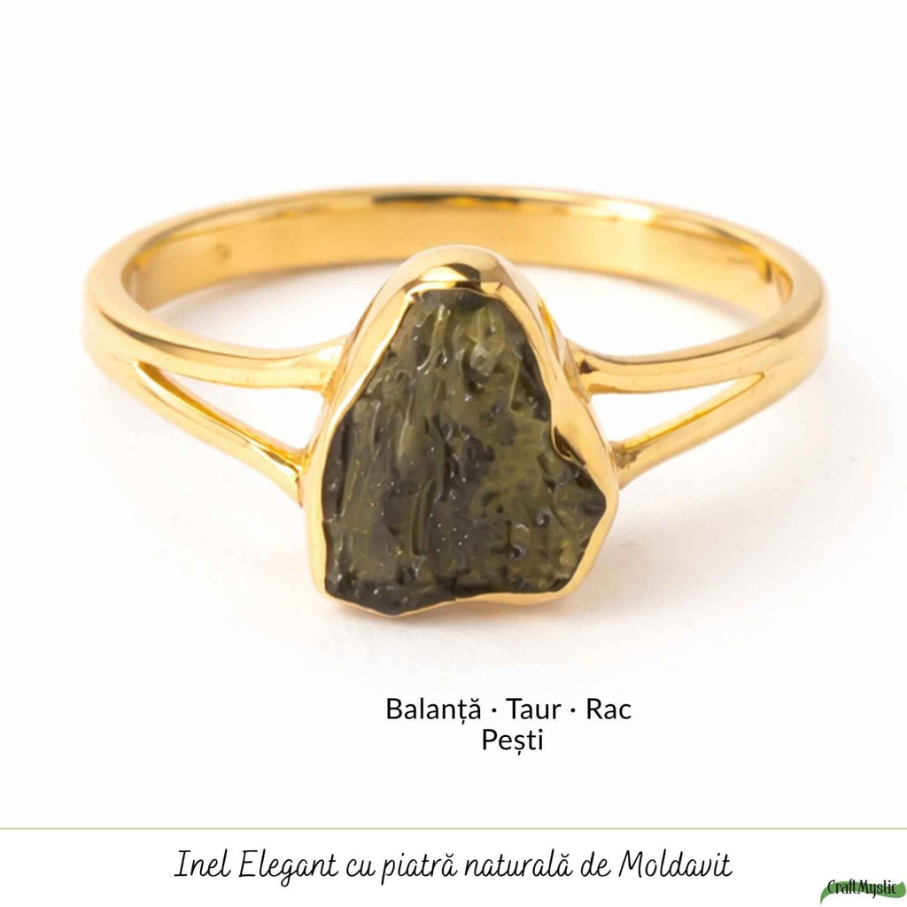 Inel cu Moldavit, Argint 925 placat aur 18k – CraftMystic