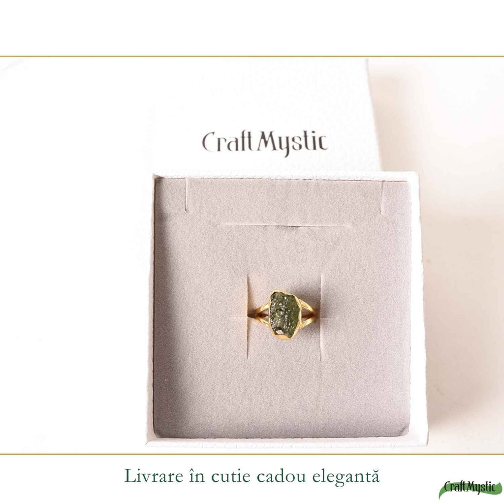 Inel cu Moldavit, Argint 925 placat aur 18k – CraftMystic