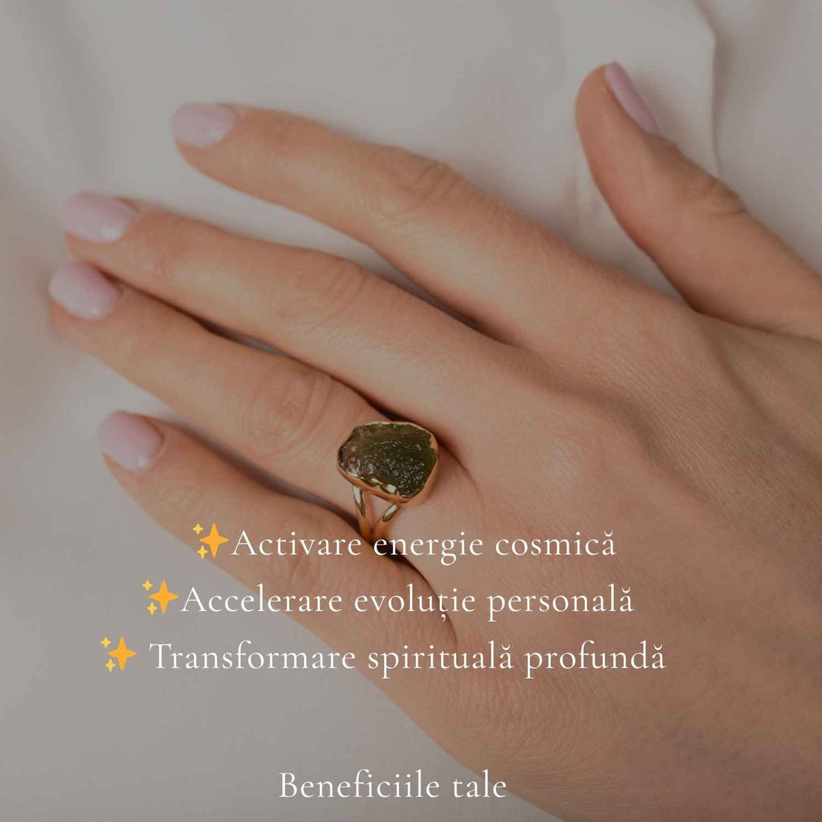 Inel cu Moldavit, Argint 925 placat aur 18k – CraftMystic
