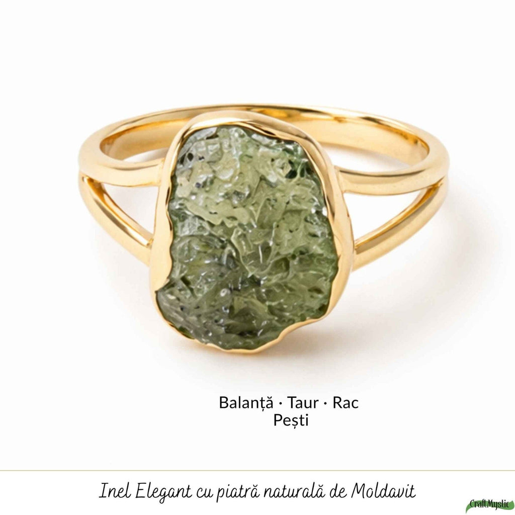 Inel cu Moldavit, Argint 925 placat aur 18k – CraftMystic