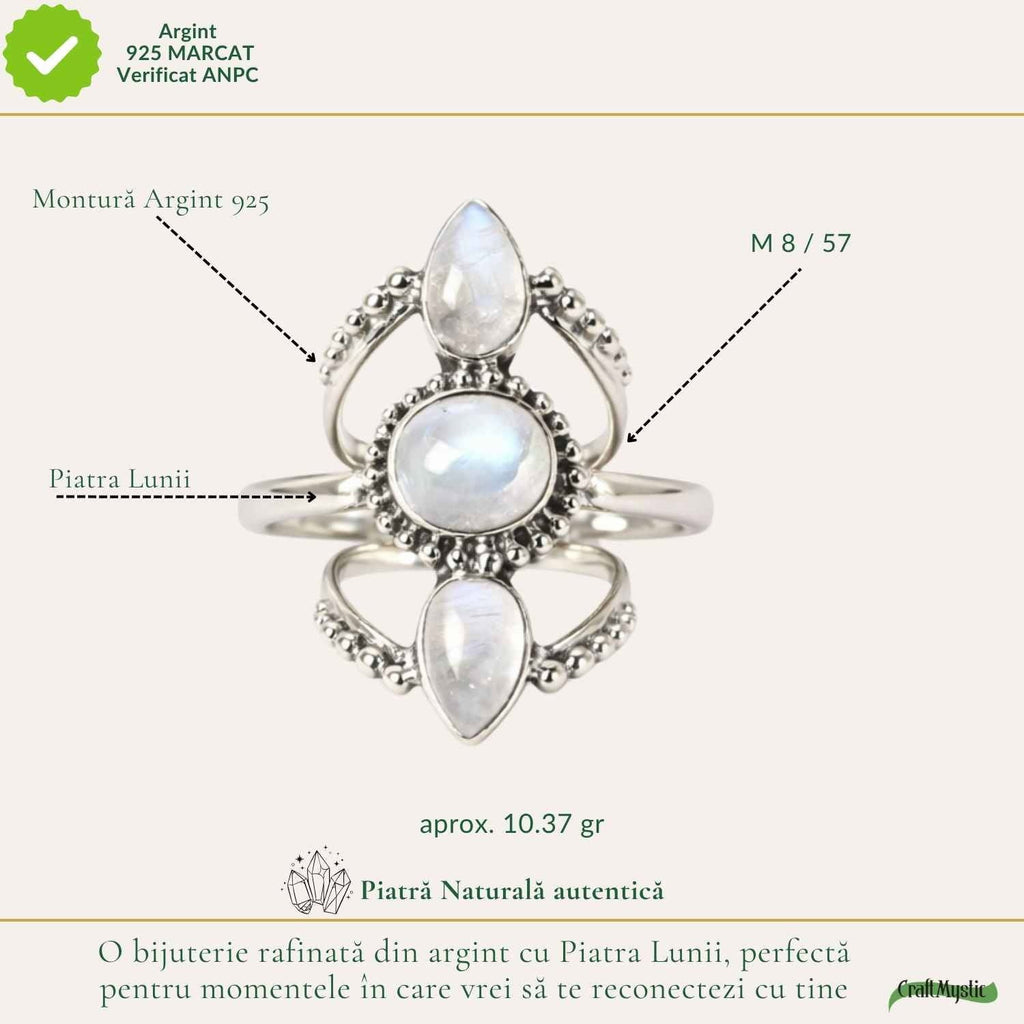 Inel Argint 925 Vintage Triplu cu Piatra Lunii – Intuitie si Eleganta Clasica