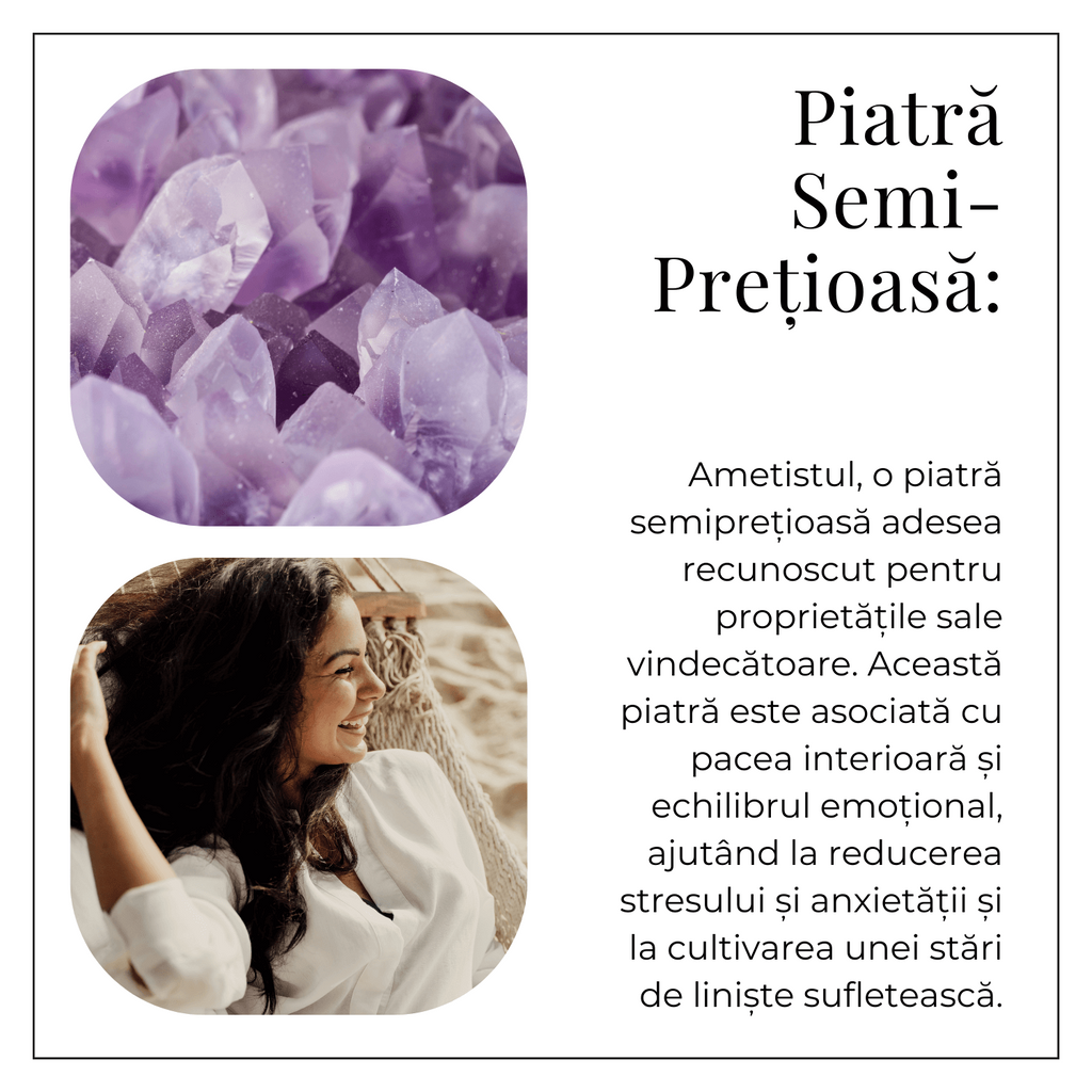 Inel argintiu ajustabil cu vart de Ametist natural, pentru calm si claritate