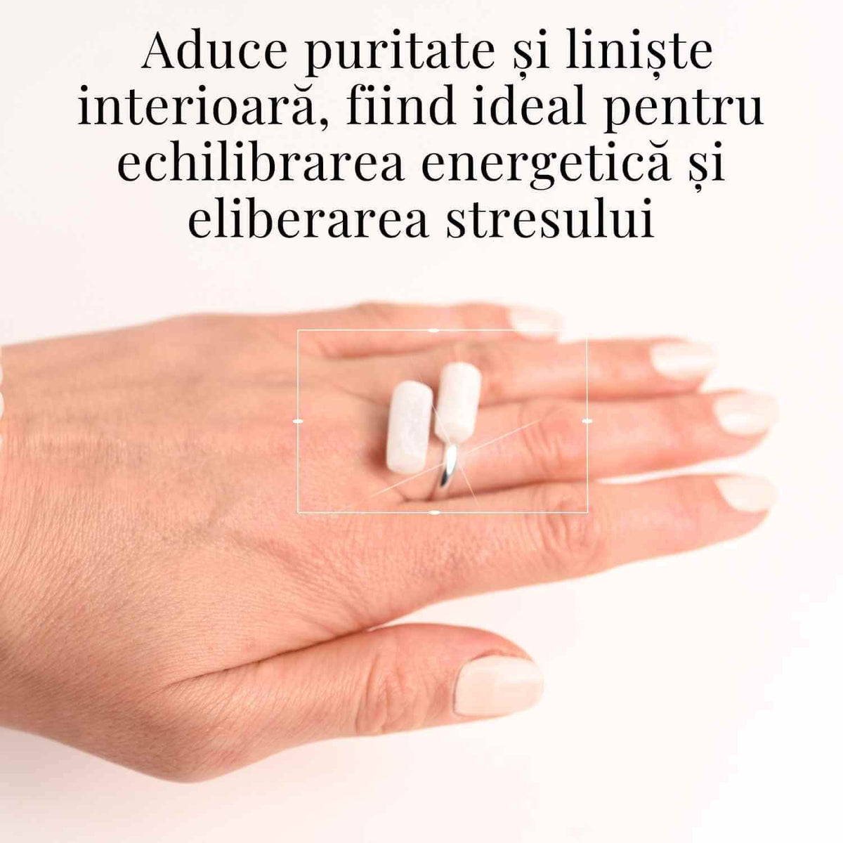 Inel Reglabil Argintiu cu Dublu Selenit, Claritate si Purificare