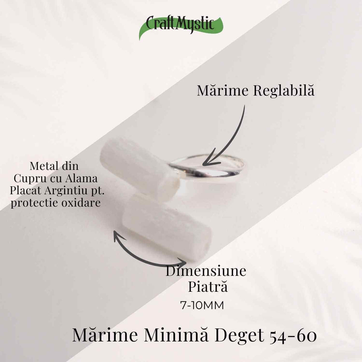 Inel Reglabil Argintiu cu Dublu Selenit, Claritate si Purificare