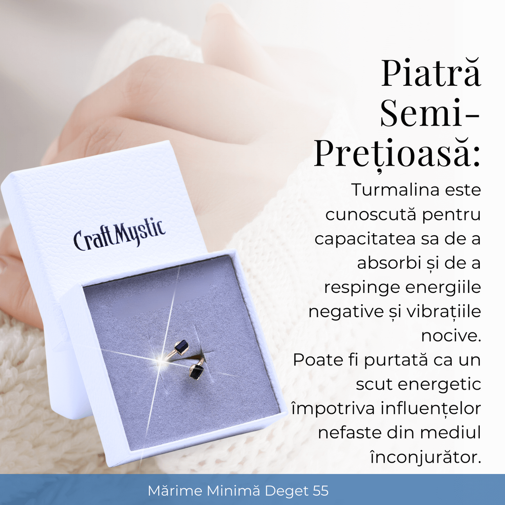 Inel auriu cu dubla Turmalina Neagra, pentru protectie si echilibru