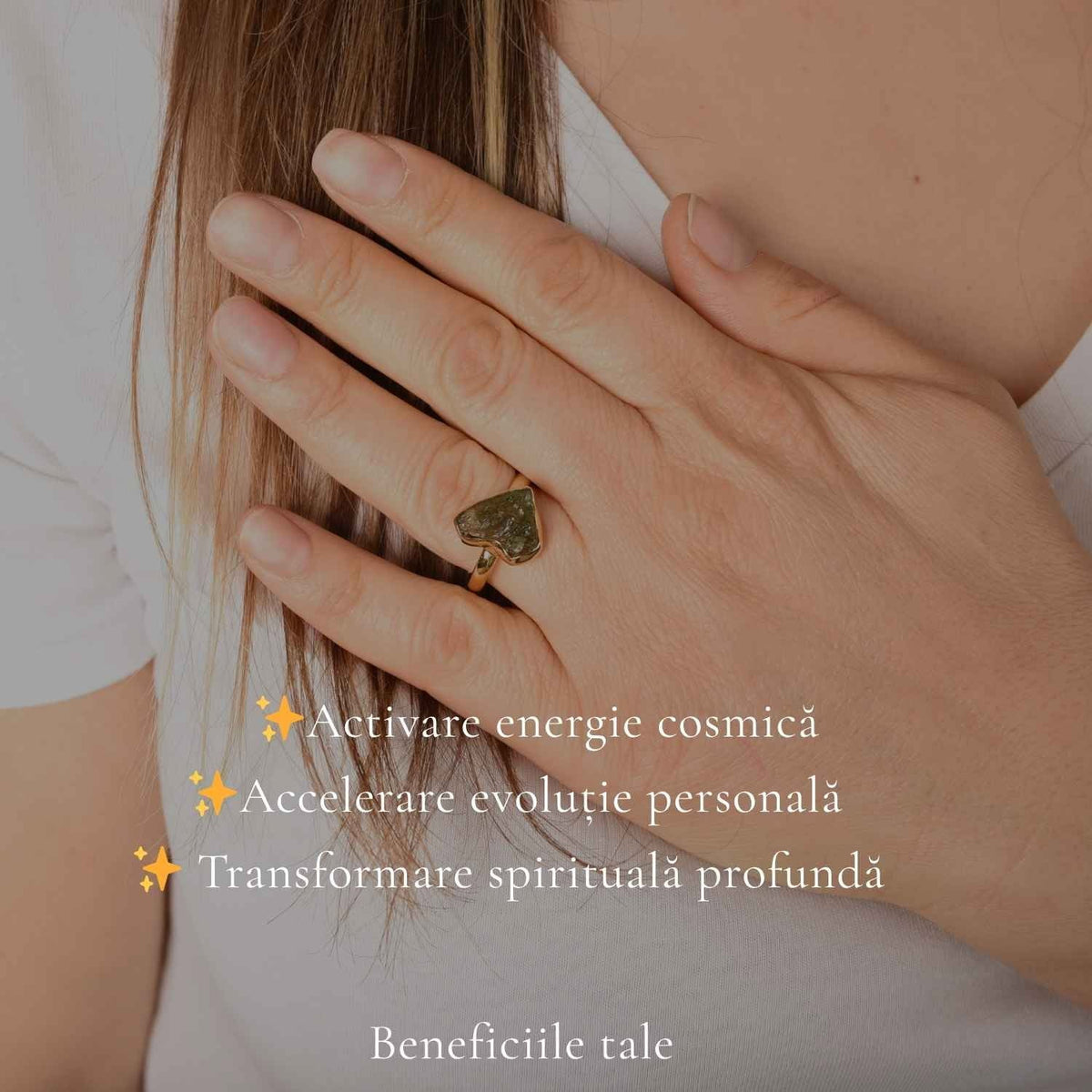 Inel cu Moldavit Autentic si Argint 925 Placat cu Aur 18K, M9.5/61 - Crestere Spirituala si Forta Interioara