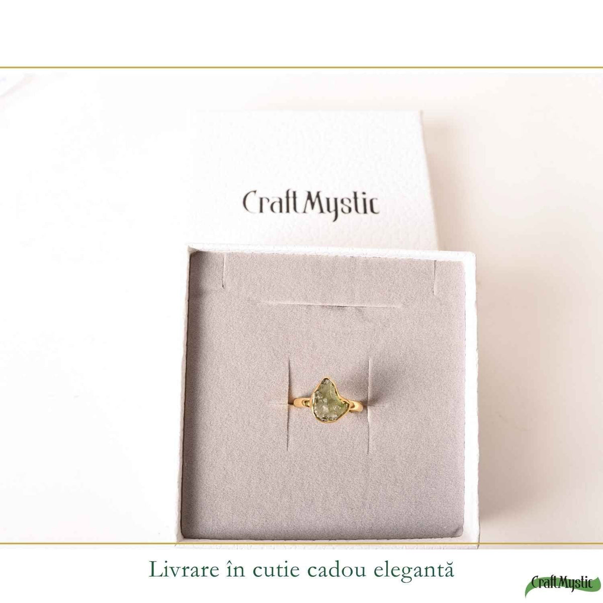 Inel cu Moldavit, Argint 925 placat aur 18k – CraftMystic