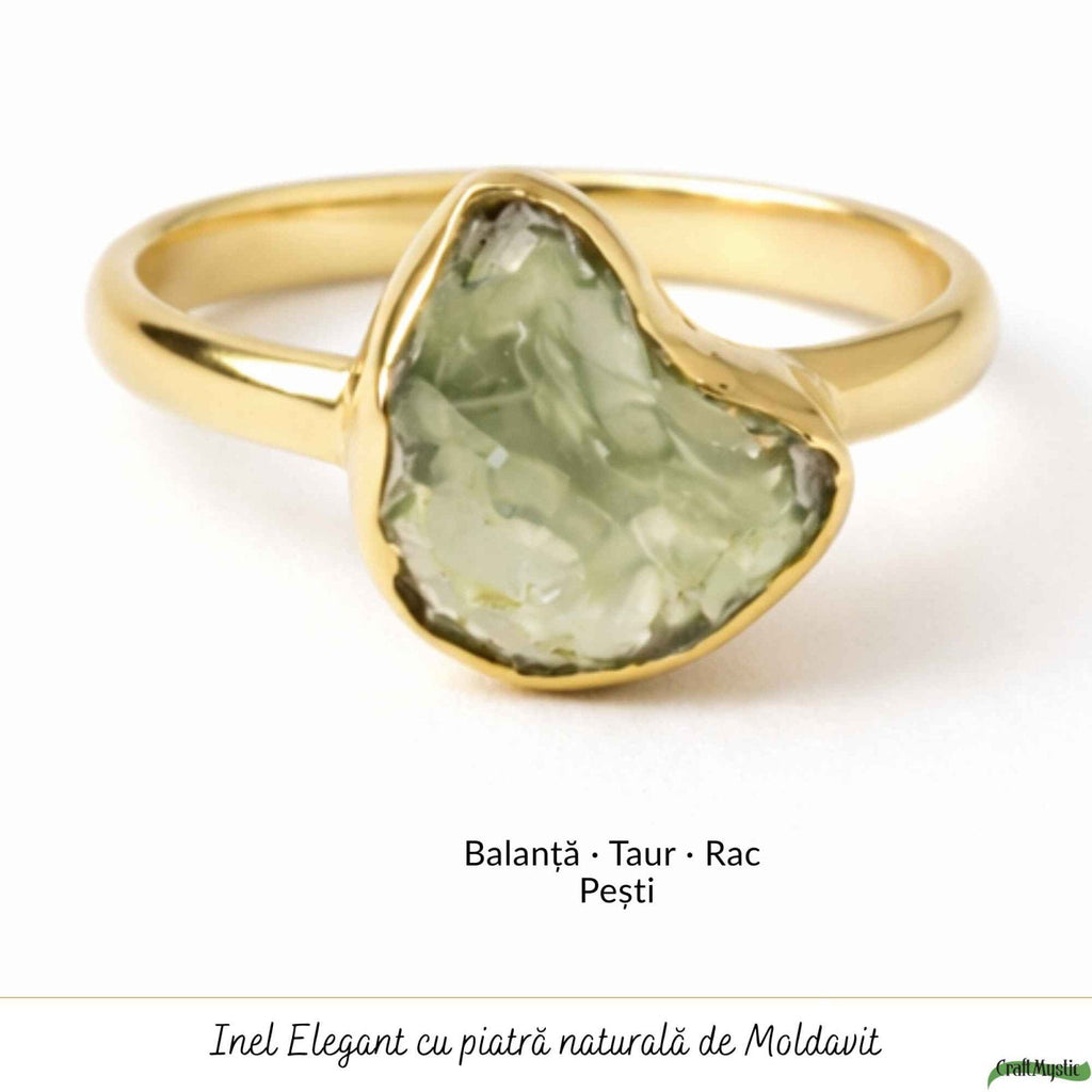 Inel cu Moldavit, Argint 925 placat aur 18k – CraftMystic