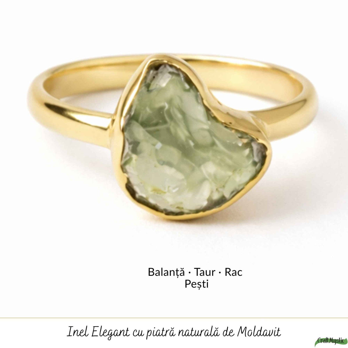 Inel cu Moldavit, Argint 925 placat aur 18k – CraftMystic