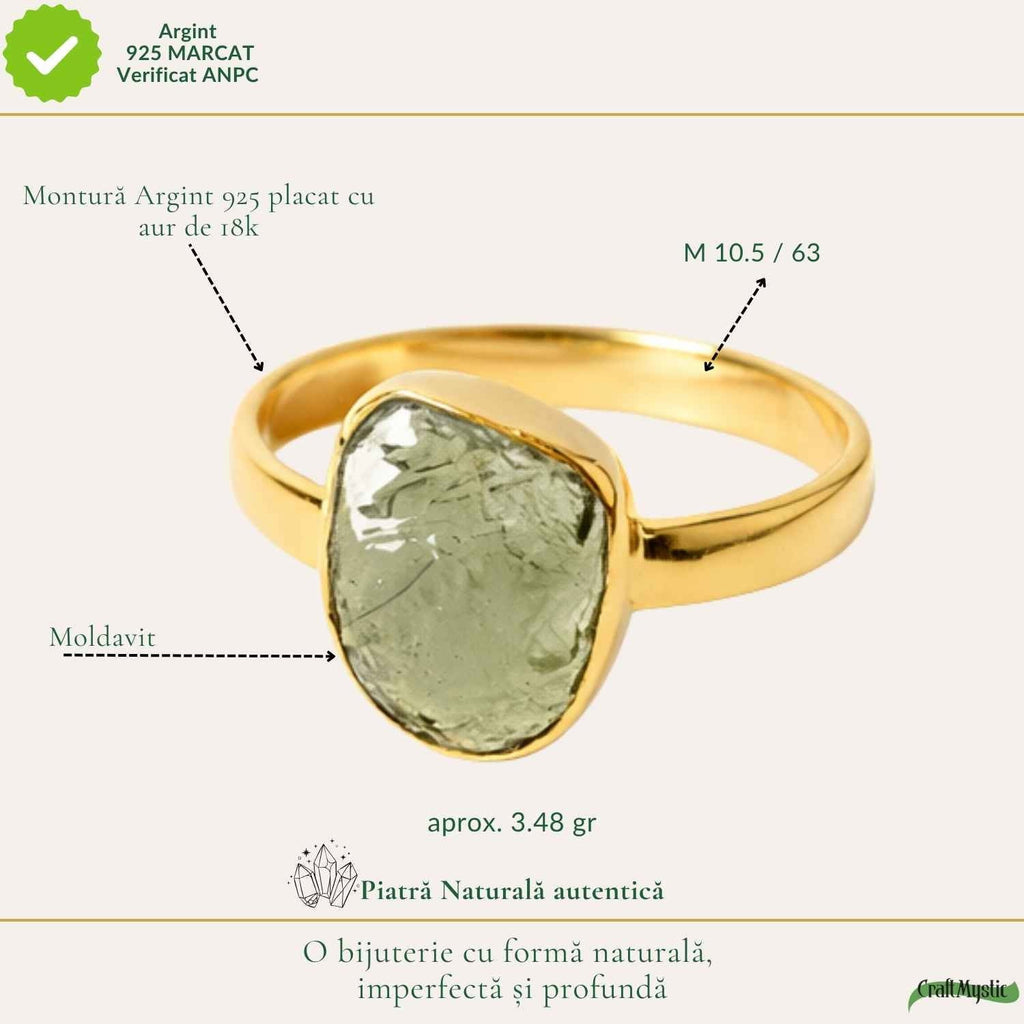 Inel cu Moldavit, Argint 925 placat aur 18k – CraftMystic