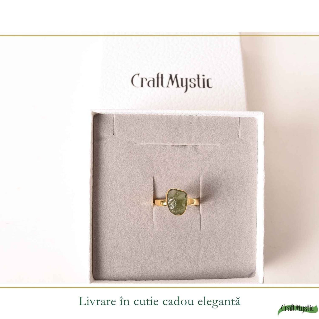 Inel cu Moldavit, Argint 925 placat aur 18k – CraftMystic