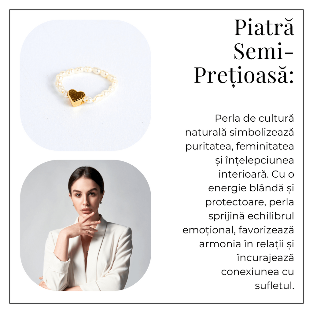 Inel cu perle naturale si inimioara aurie – Cadoul perfect din inima