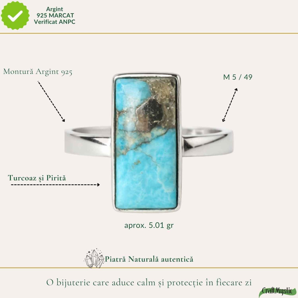 Inel cu Turcoaz și Pirită, Argint 925 – CraftMystic
