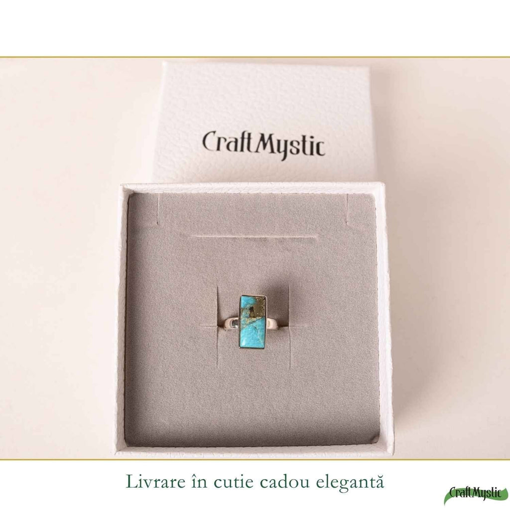 Inel Argint 925 cu Turcoaz si Pirita Dreptunghi – Protectie si Echilibru