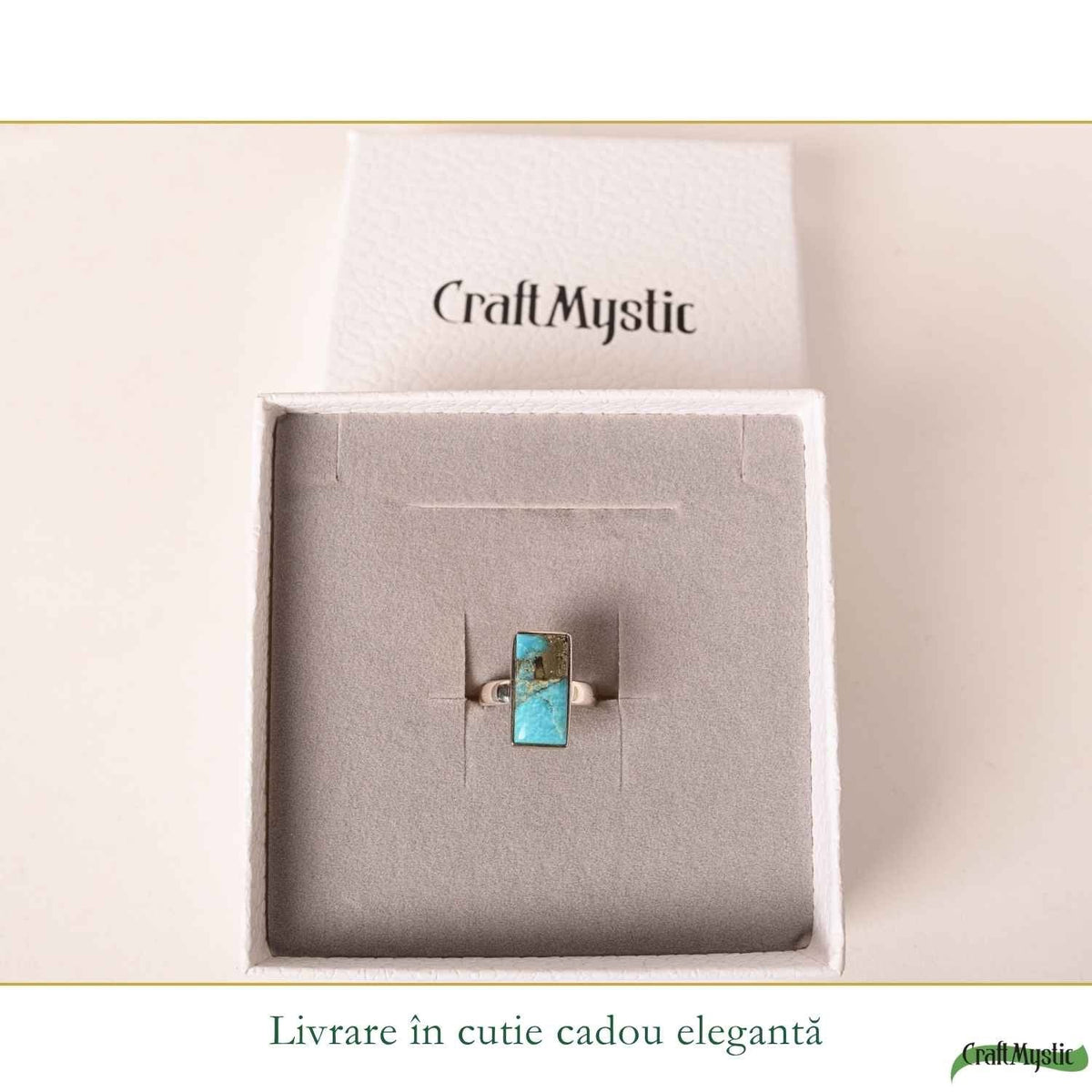 Inel Argint 925 cu Turcoaz si Pirita Dreptunghi – Protectie si Echilibru