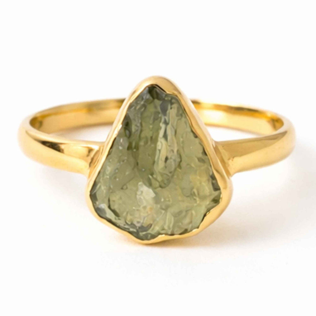 Inel cu Moldavit, Argint 925 placat aur 18k – CraftMystic